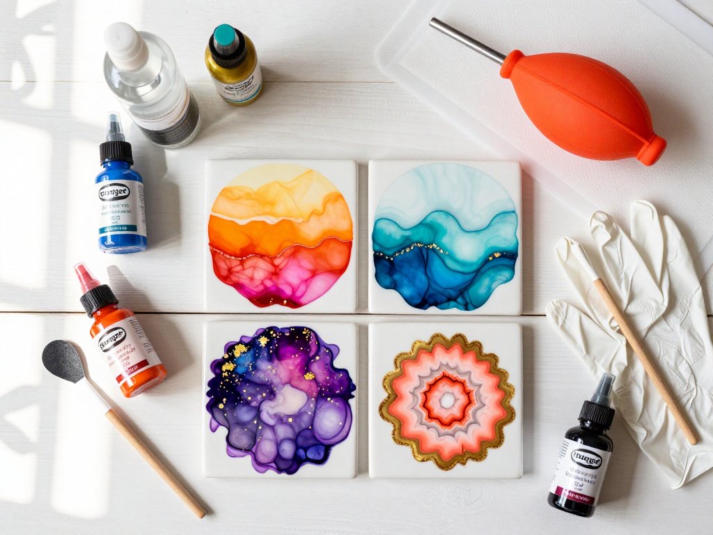 Alcohol Ink on Ceramic Tiles: Summer Decor